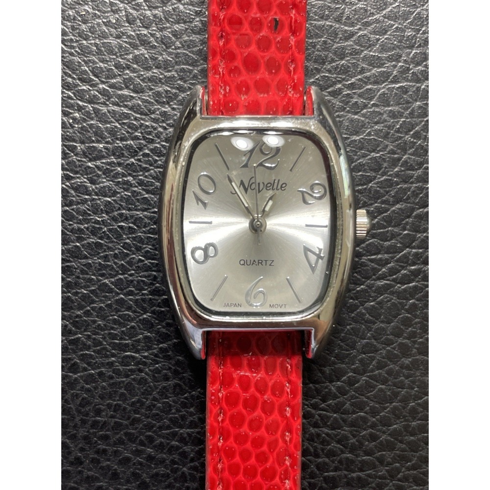 Novelle Quartz Watch Silver Dial Japan Movement Red Band Working Needs Battery